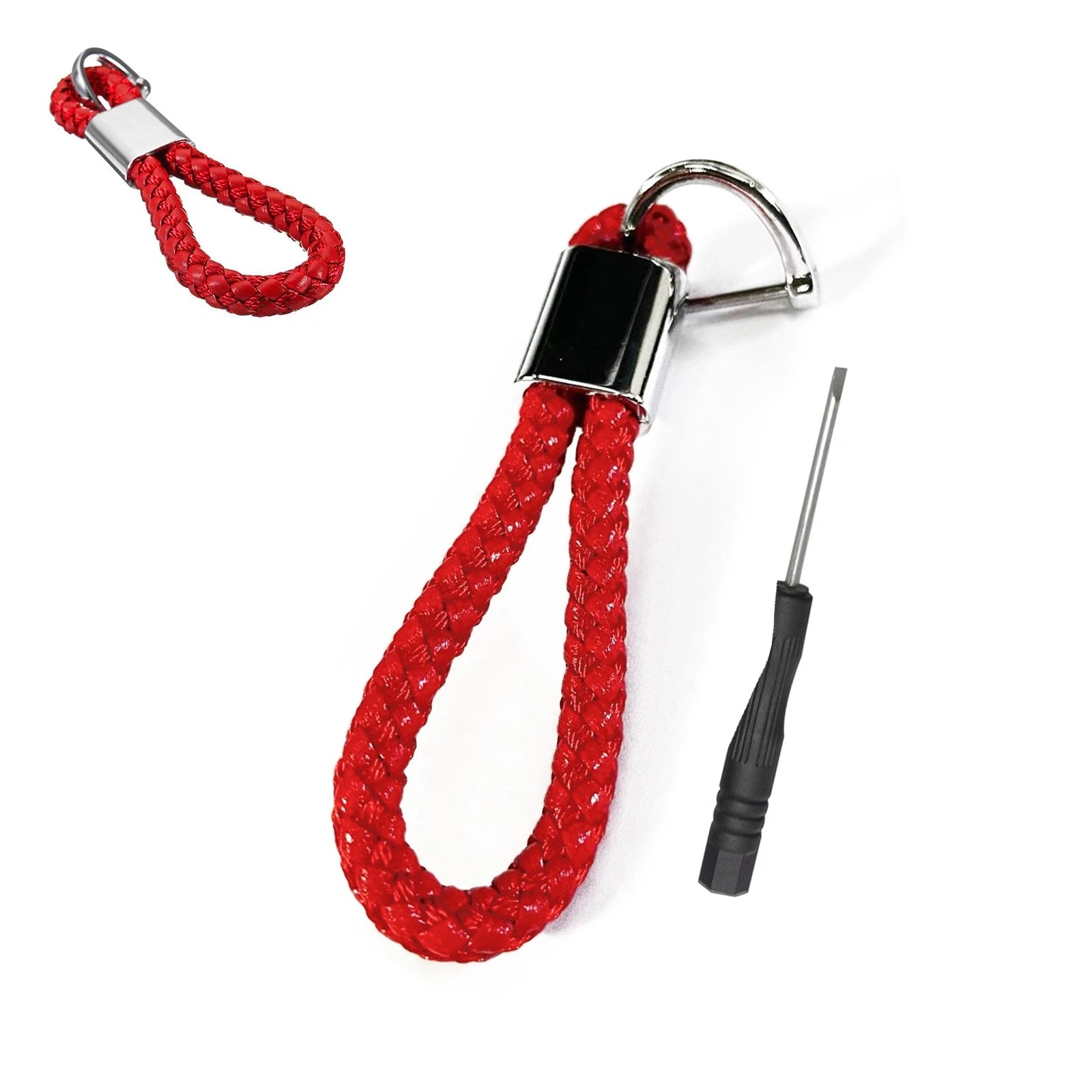 Braided Red Leather Key Chain Strap Ring for Car Key Fob (Universal)
