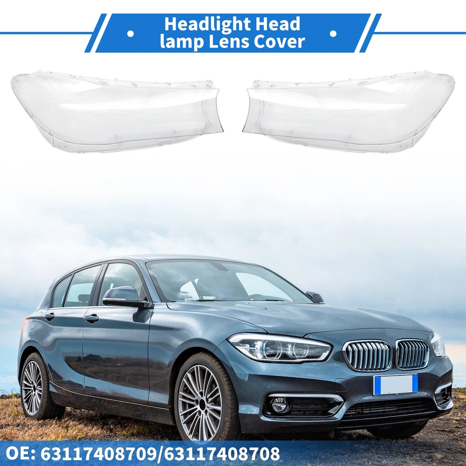 1 Pair Headlight Lens Cover for BMW 740i (No. 63117408709)