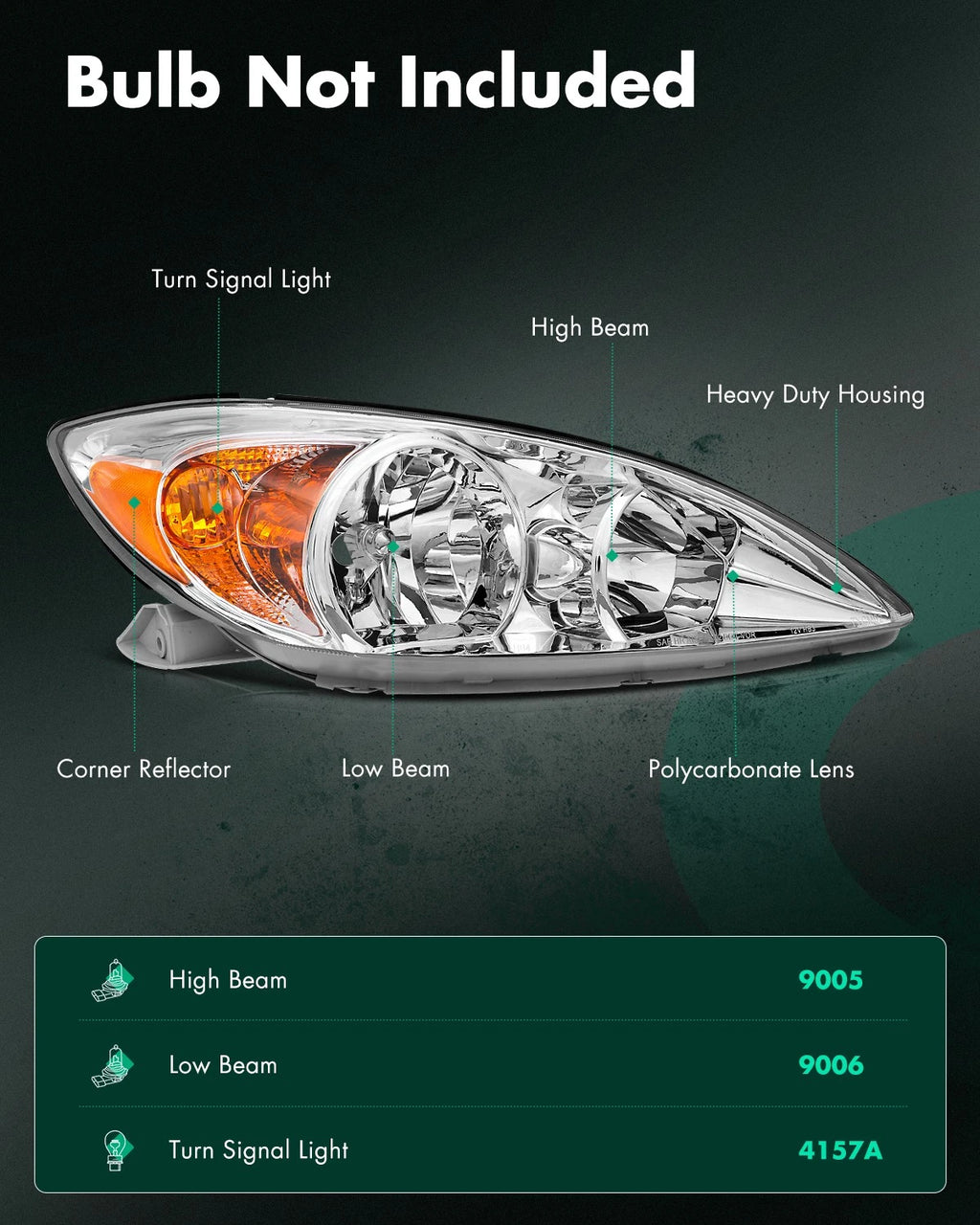 Chrome Amber Halogen Headlights Assembly Pair for Toyota Camry (2002–2004)