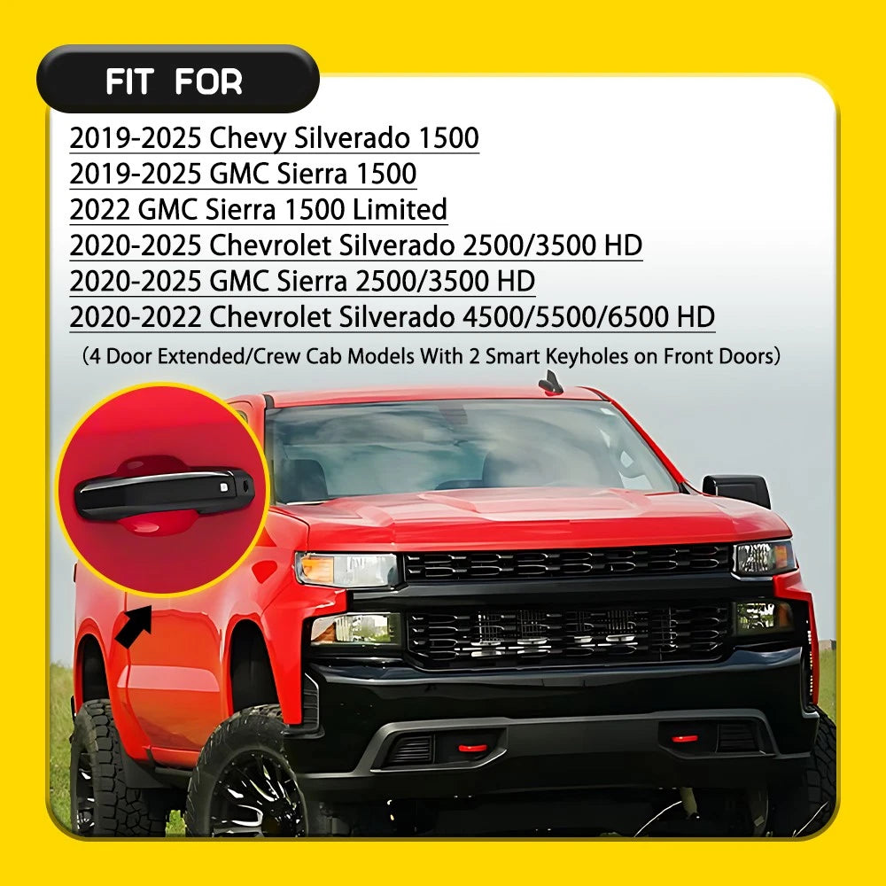 Gloss Black Door Handle Covers for Chevy Silverado 1500 (2019–2024)