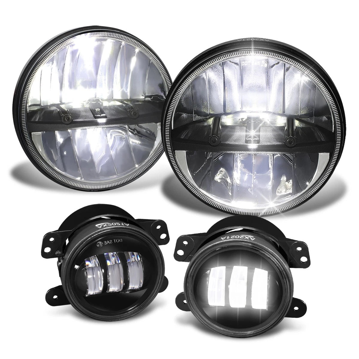 Chrome Housing LED Headlights + Projector Fog Lamps Combo Kit for Wrangler (2007–2018)