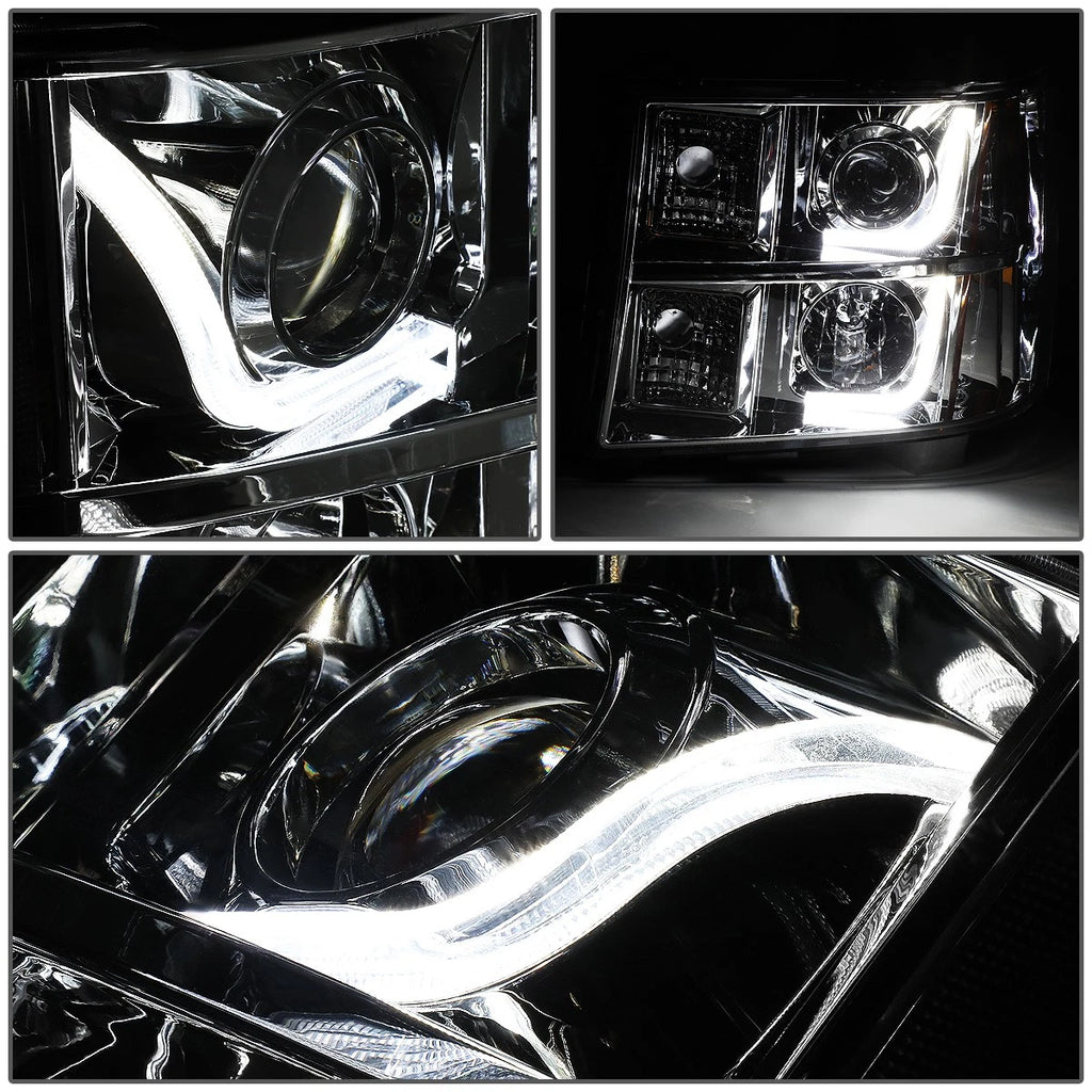 Smoked Amber Signal 3D LED Bar Projector Headlights for GMC Sierra (2007–2014)