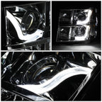 Smoked Amber Signal 3D LED Bar Projector Headlights for GMC Sierra (2007–2014)