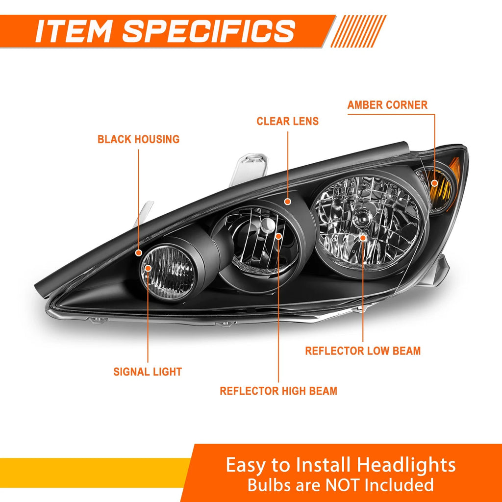 Headlight and Amber Side Corner Signal Lamp Pair for Toyota Camry (2005–2006)