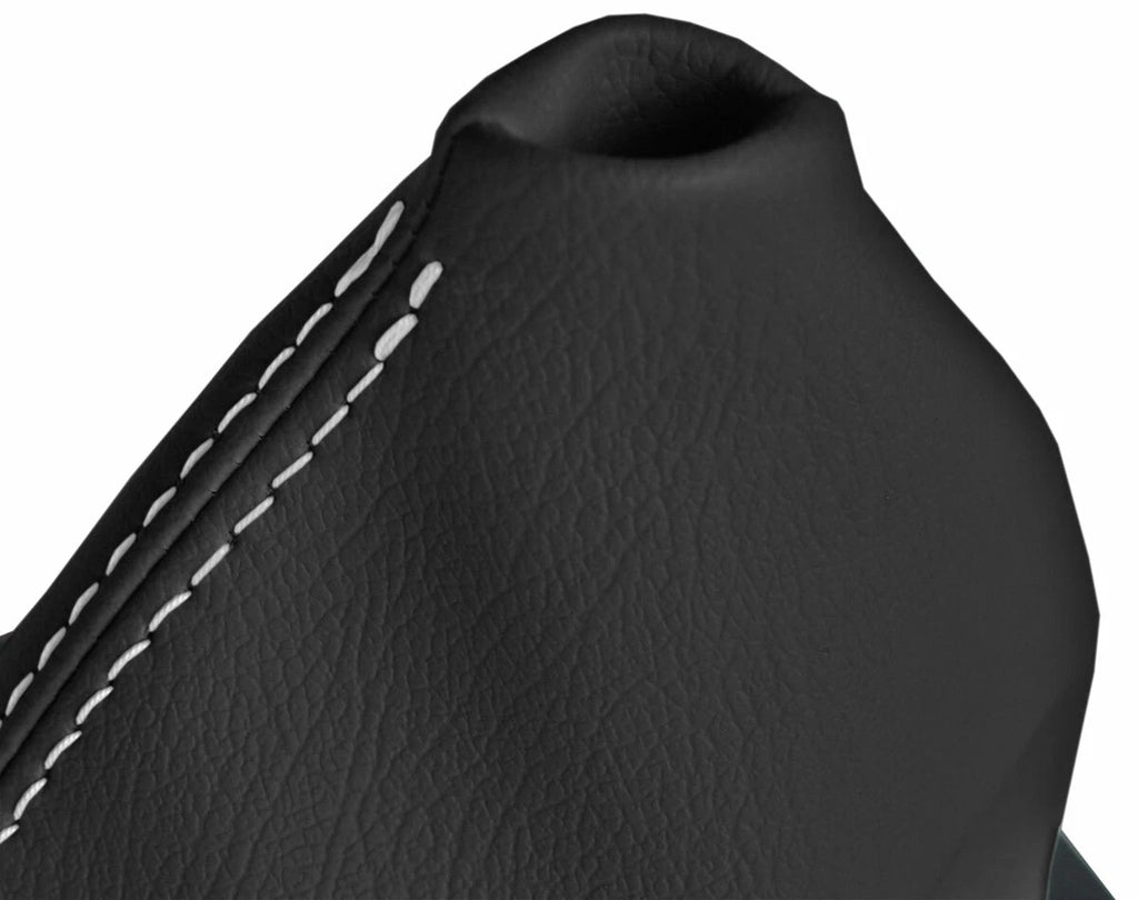 Leather Automatic Shift Boot Cover for BMW E60 (2004–2007) Black White Stitch