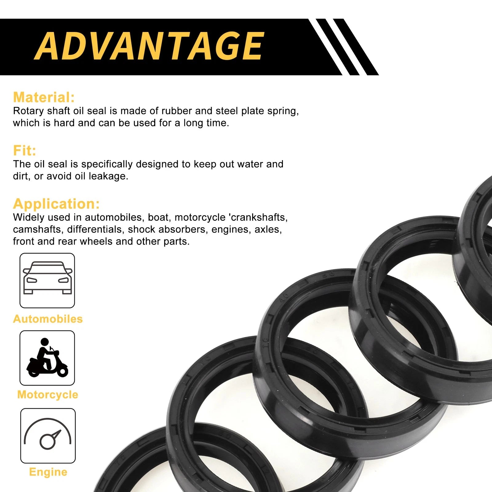 Set of 5 Oil Seal Rotary Shaft Seal NBR Rubber 40x50x12mm