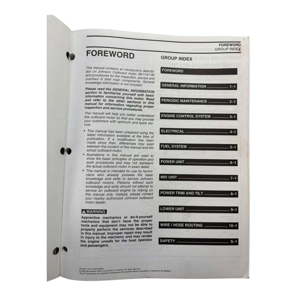 Evinrude Johnson 5005467 Service Manual for 90/115/140 HP (2003)