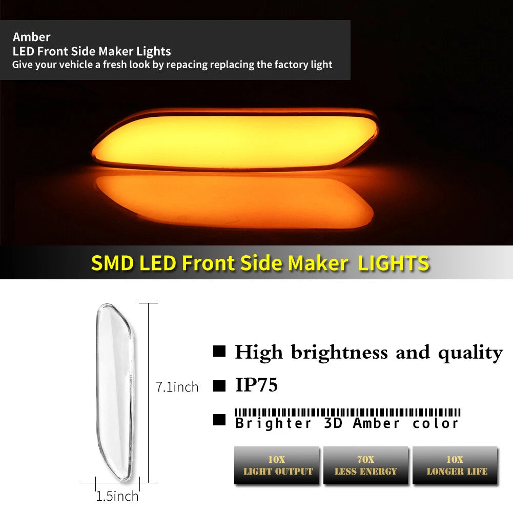 2X Clear Amber Full LED Front Side Marker Lights for MINI Cooper (2011–2016)