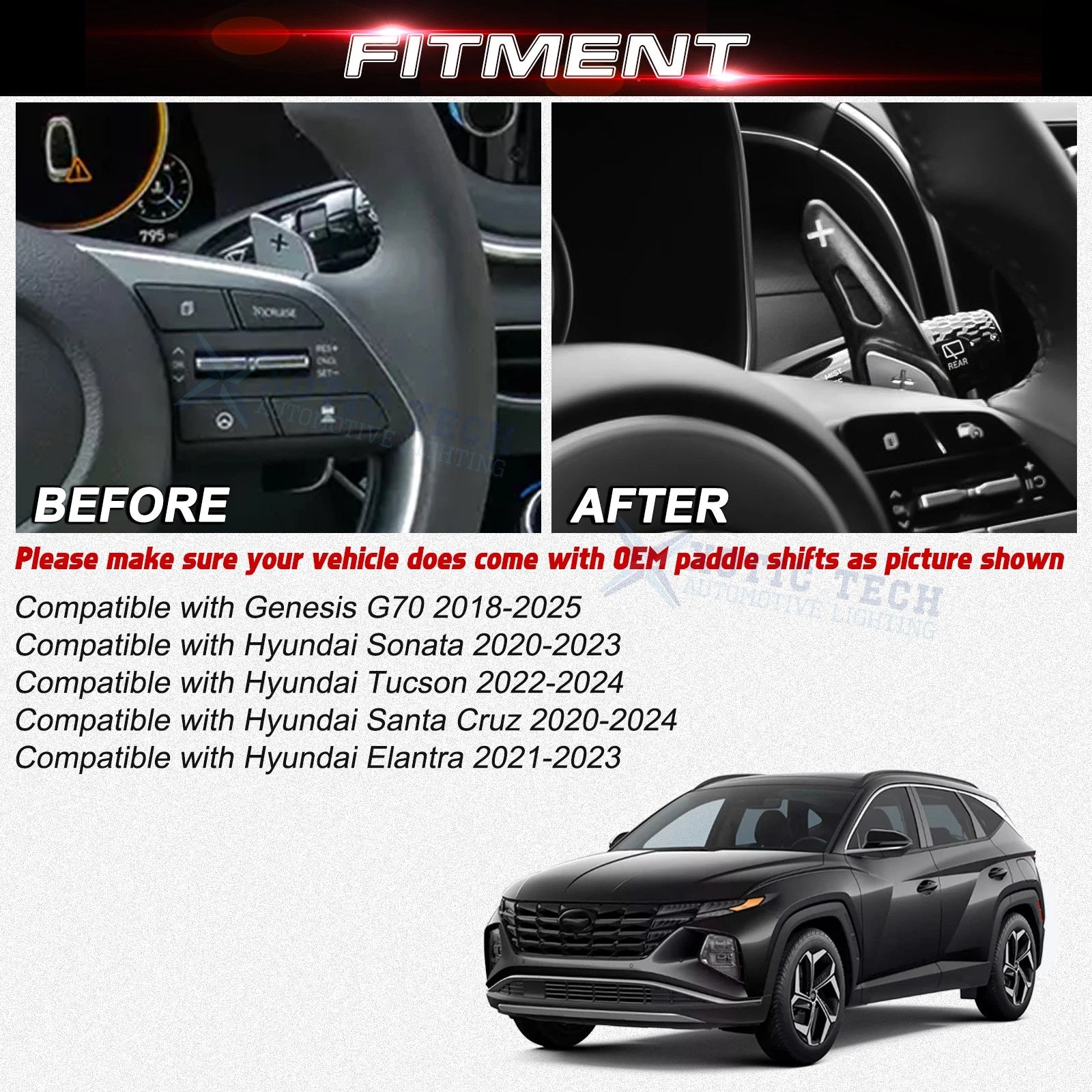 Black Aluminum Paddle Shifter Extension for Hyundai Sonata 2020-2023