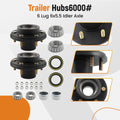 2 Trailer Hubs for Idler Axle 6000# 6 Lug 6x5.5 with Bearings & Seals 25580