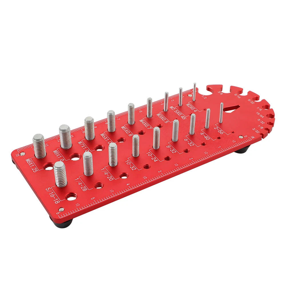 Nut and Bolt Thread Checker for Various Sizes with Red Drill Bit Feature