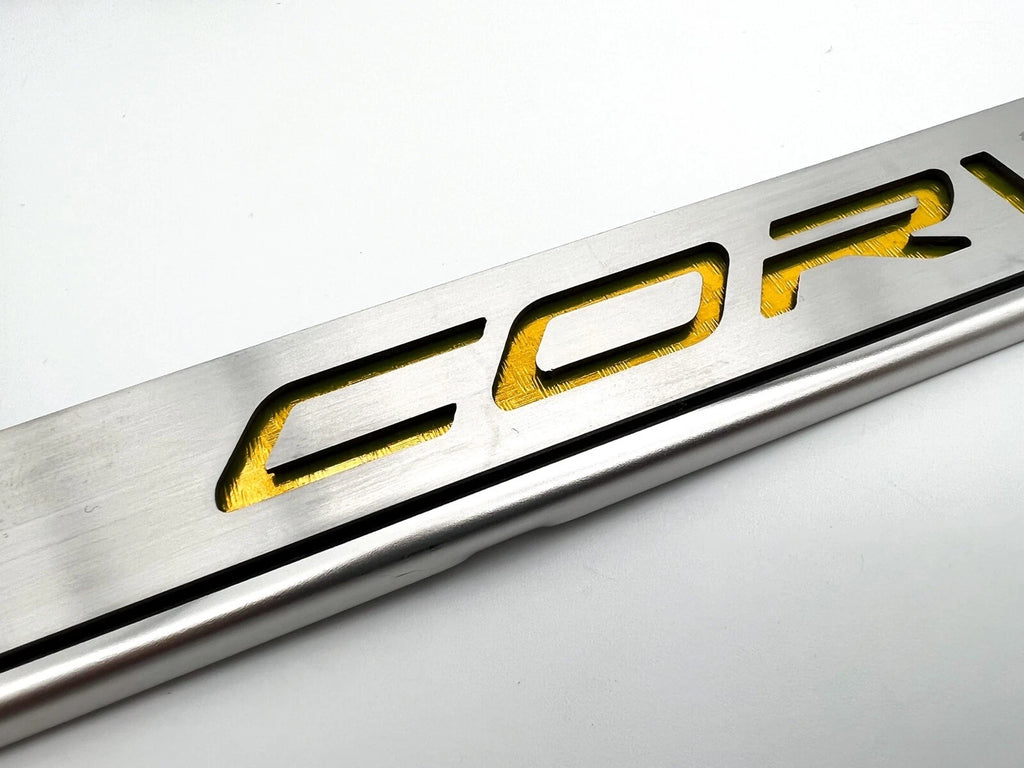 Stainless Steel License Plate Frame with Yellow Carbon Fiber for Corvette (C7) (2014–2019)