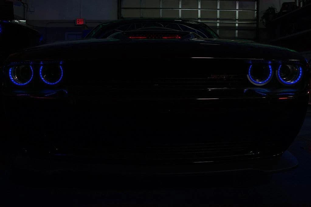 Blue LED Halo Headlight Rings for 2015–2018 Dodge Challenger (Brushed Stainless)