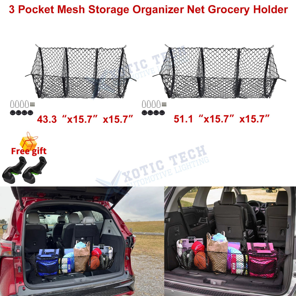 Adjustable Three-Pocket Nylon Cargo Net Storage Bag for MPV SUV Vans (—–—)