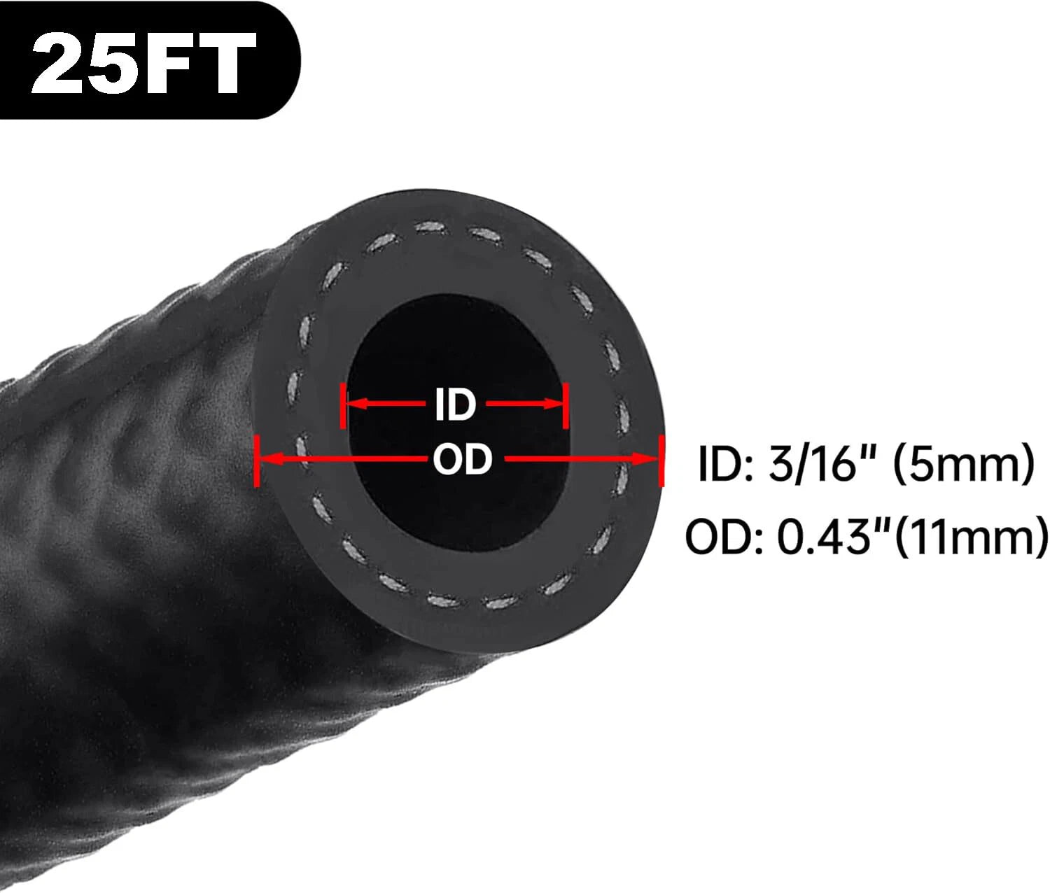 Fuel Line Hose for Small Engines (3/16" x 25 Feet) Rubber 300PSI