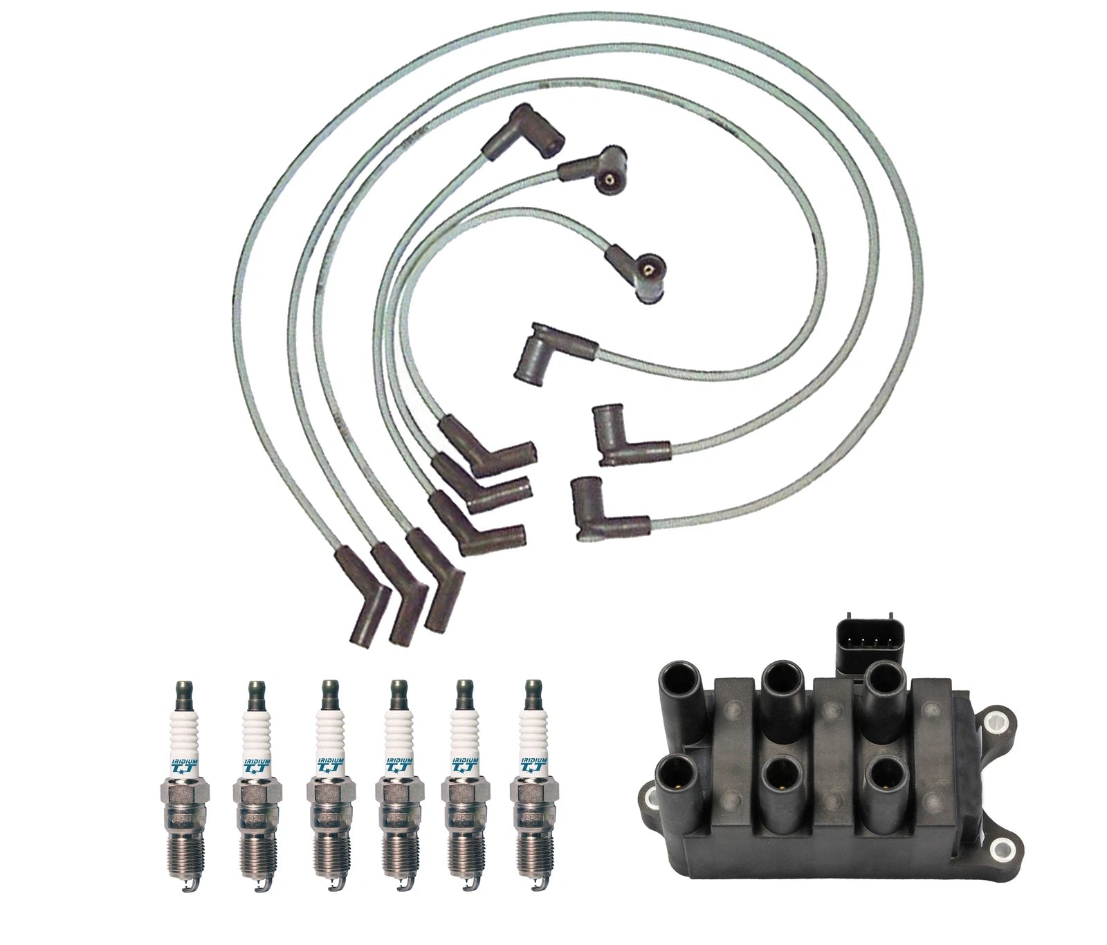 Set of 6 Denso Ignition Coil Wires & Iridium TT Spark Plugs for Ford Mustang