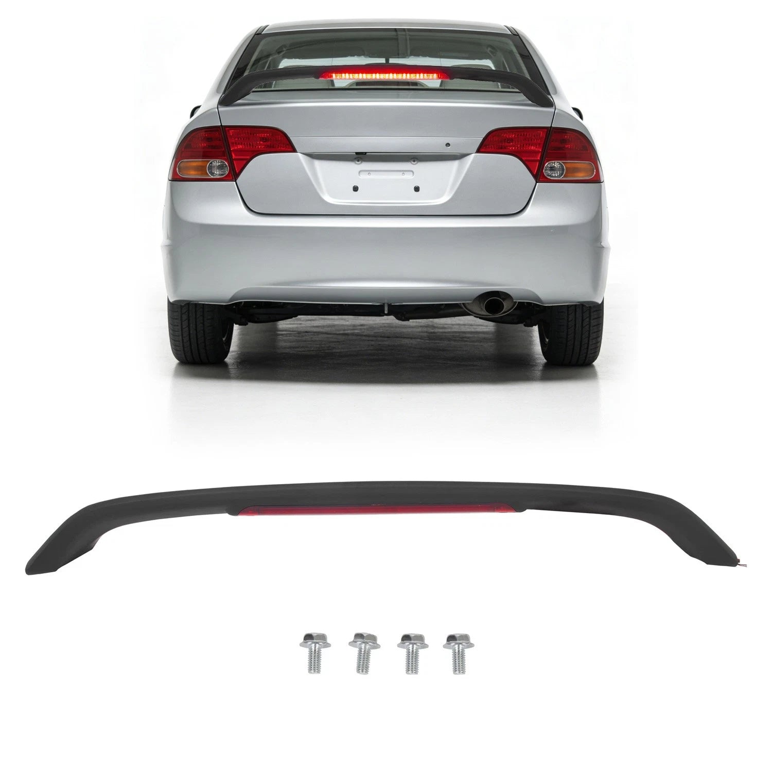 Paintable Trunk Spoiler Wing for Honda Civic 4DR (2006–2011) SI, LED Brake Light