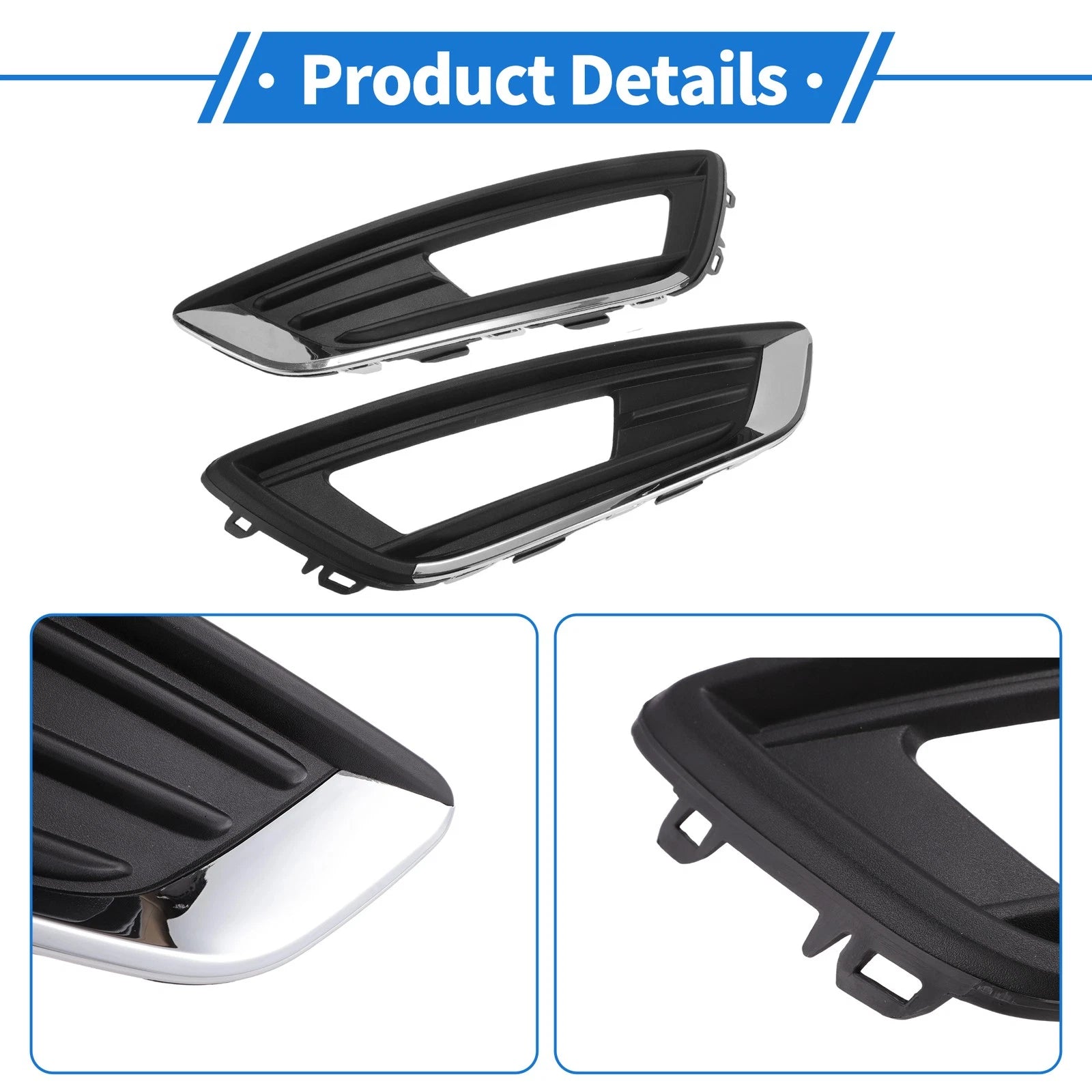 Fog Light Grill No.F1EZ15266D for Ford Focus Sedan (2015–2018) Black Chrome Pair