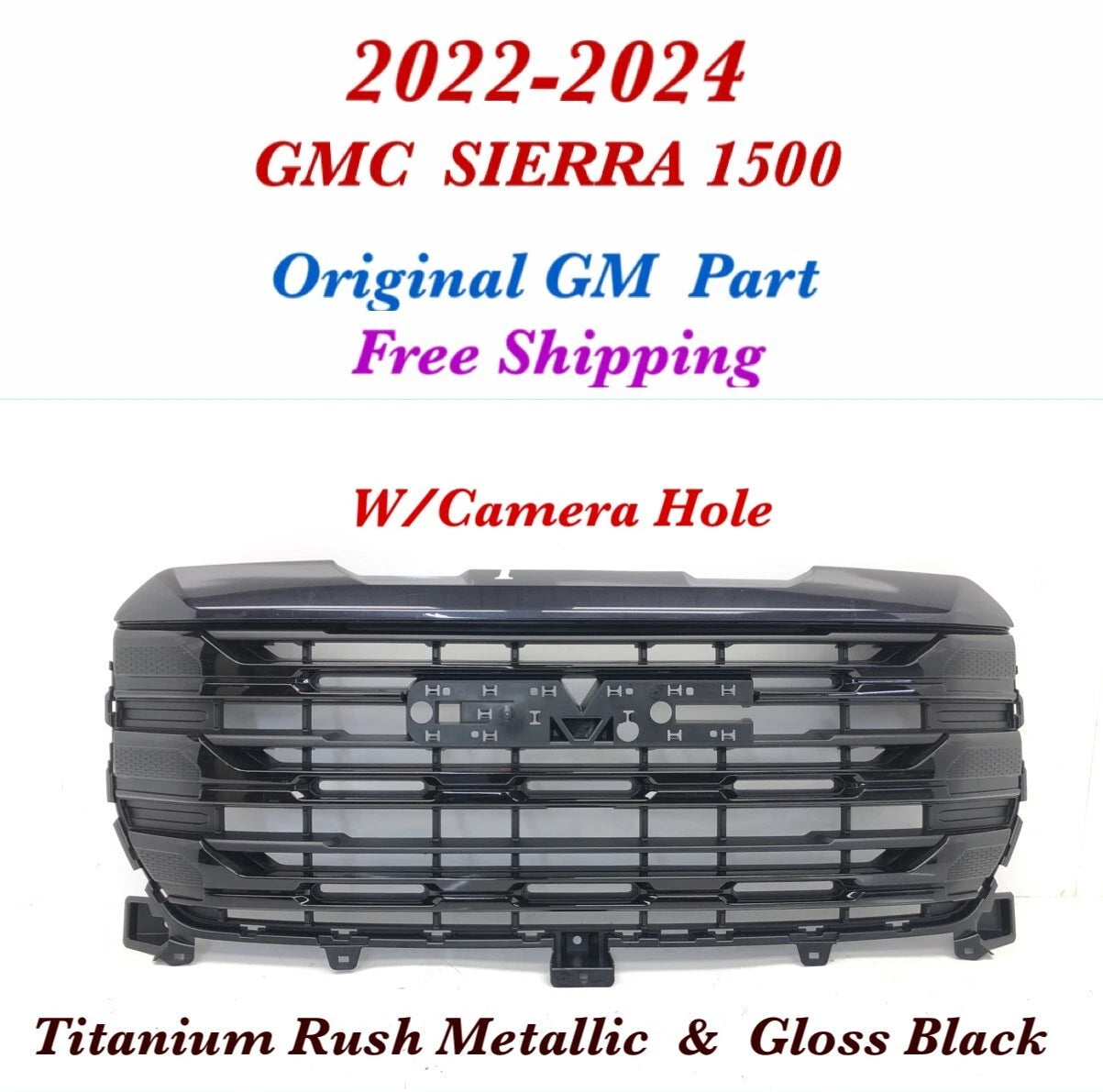 Front Upper Grille for GMC Sierra 1500 (2022–2024) - Titanium Rush Metallic 45