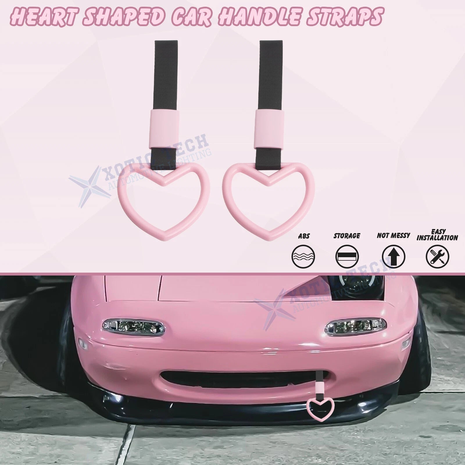Pink Heart Hand Ring Straps Loop Circle Decoration for Car (2-Pack)