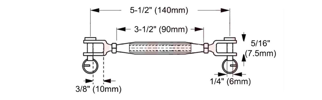 1/4" Jaw & Jaw Turnbuckle for Open Body (316 Stainless Steel)