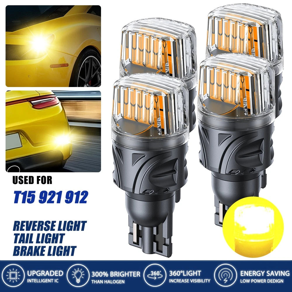 Set of 4 T15 921 912 LED Brake Reverse Light Bulbs 3000K Golden Yellow