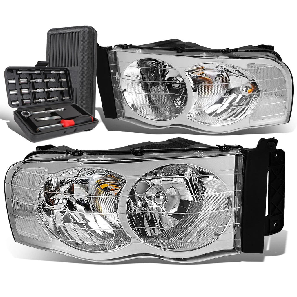 Pair of Chrome/Clear Signal Headlight Lamps for Dodge Ram Pickup (2002–2005)