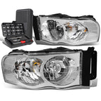 Pair of Chrome/Clear Signal Headlight Lamps for Dodge Ram Pickup (2002–2005)