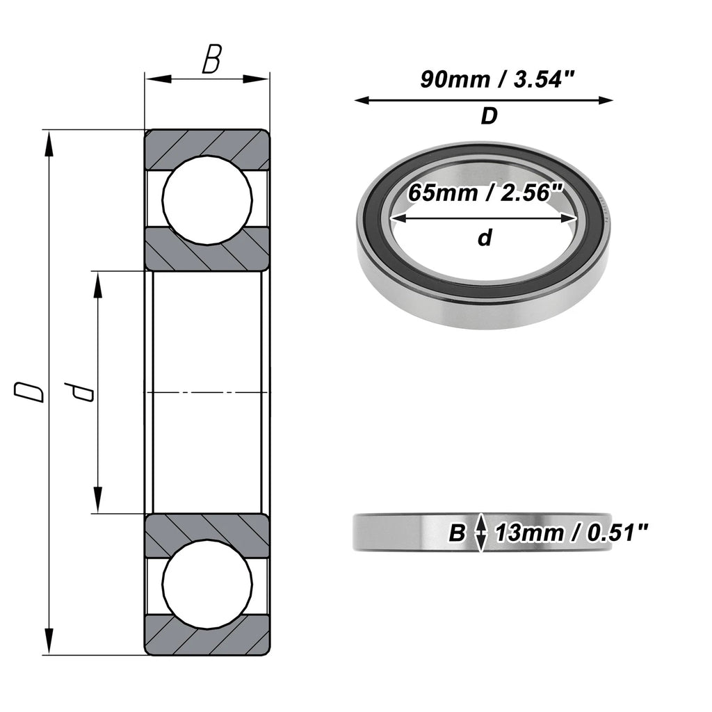 Deep Groove Ball Bearing 6913VV for Scooter Skateboard (65x90x13mm)