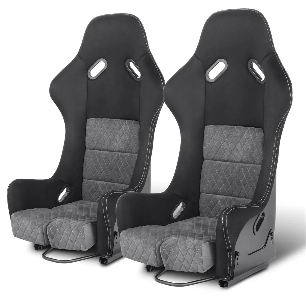 Pair Racing Bucket Seats for Universal Fit (Suede Leather, Grey)