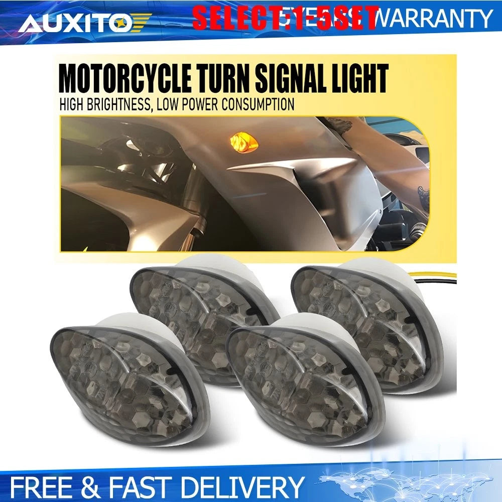 2X Smoked Lens Amber LED Flush Mount Turn Signal for Motorcycles (4-20)
