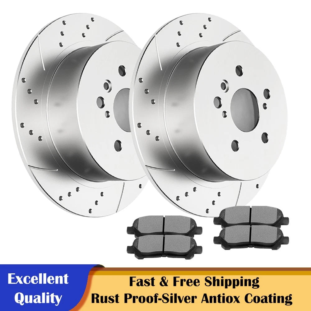 Rear Slotted Brake Rotors with Ceramic Pads for Toyota Highlander (2008–2014)