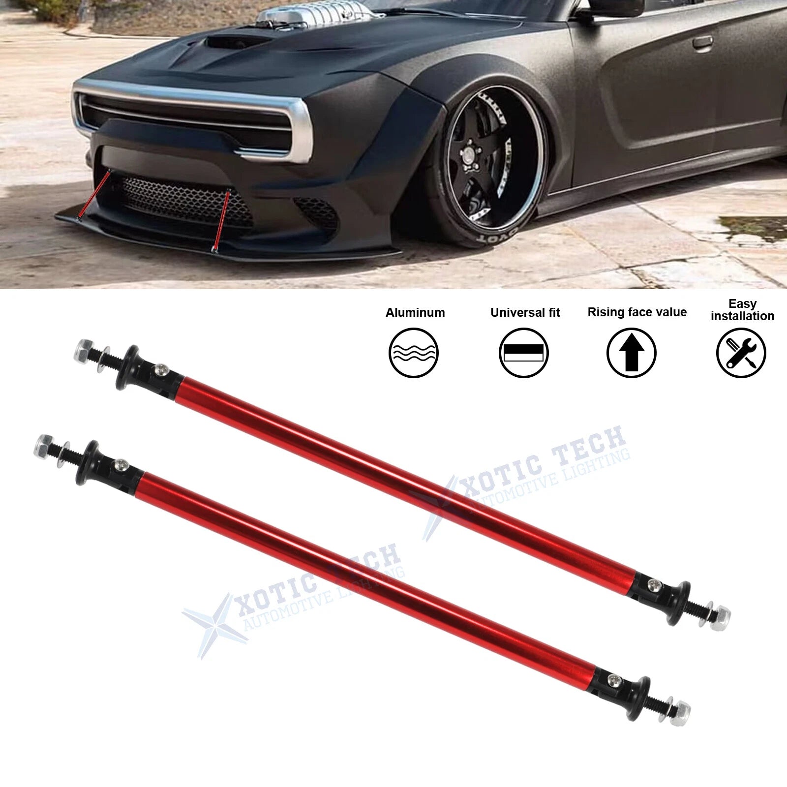 Red Bumper Lip Splitter Strut Rod Tie Support Bar for Dodge Grand (2017–2020)