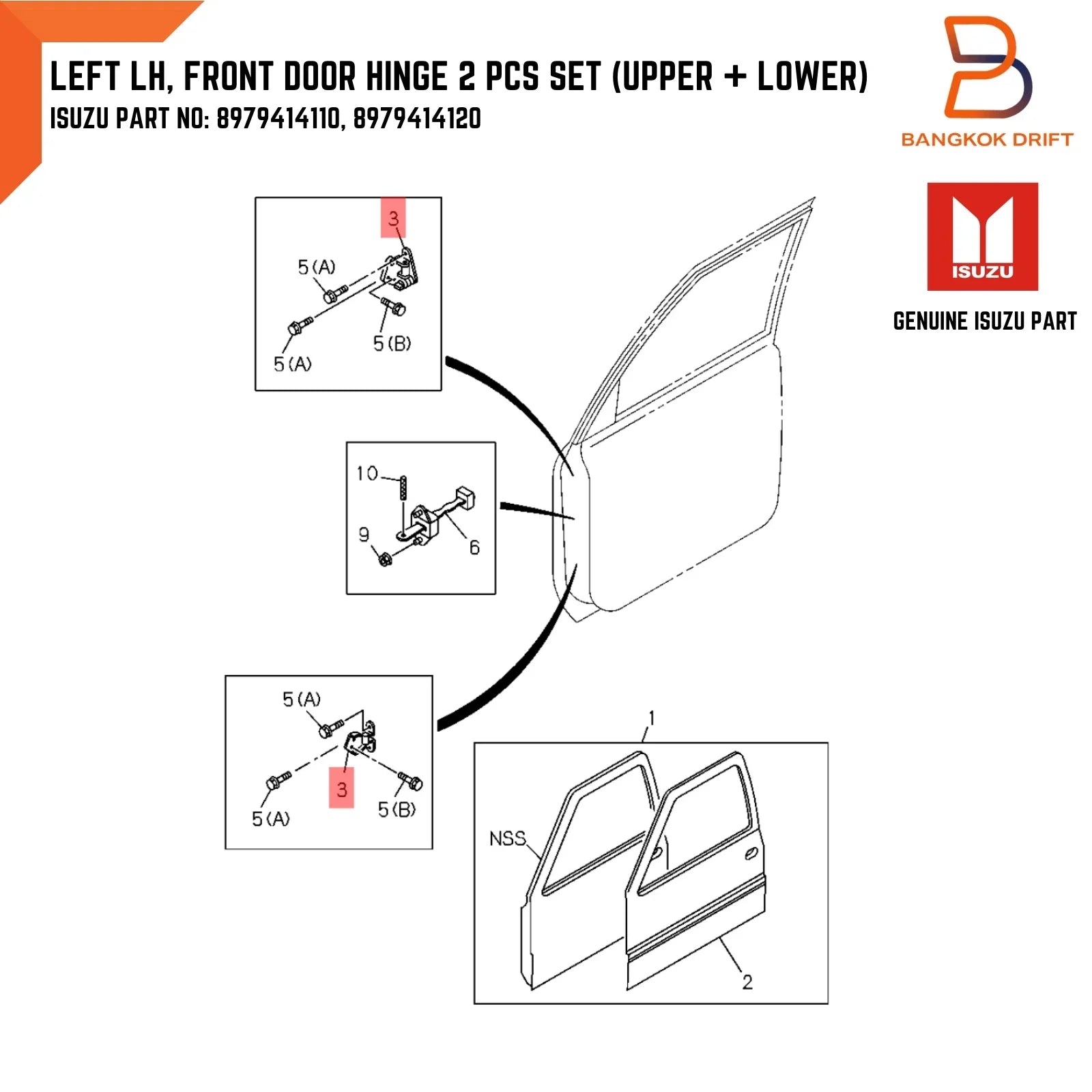 LH Front Door Hinges for Holden Rodeo Ute TF (1988-2002)