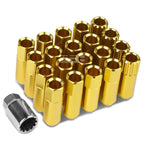 Set of 4 Open-End Aluminum Gold Lug Nuts + Adapter M12x1.25 for