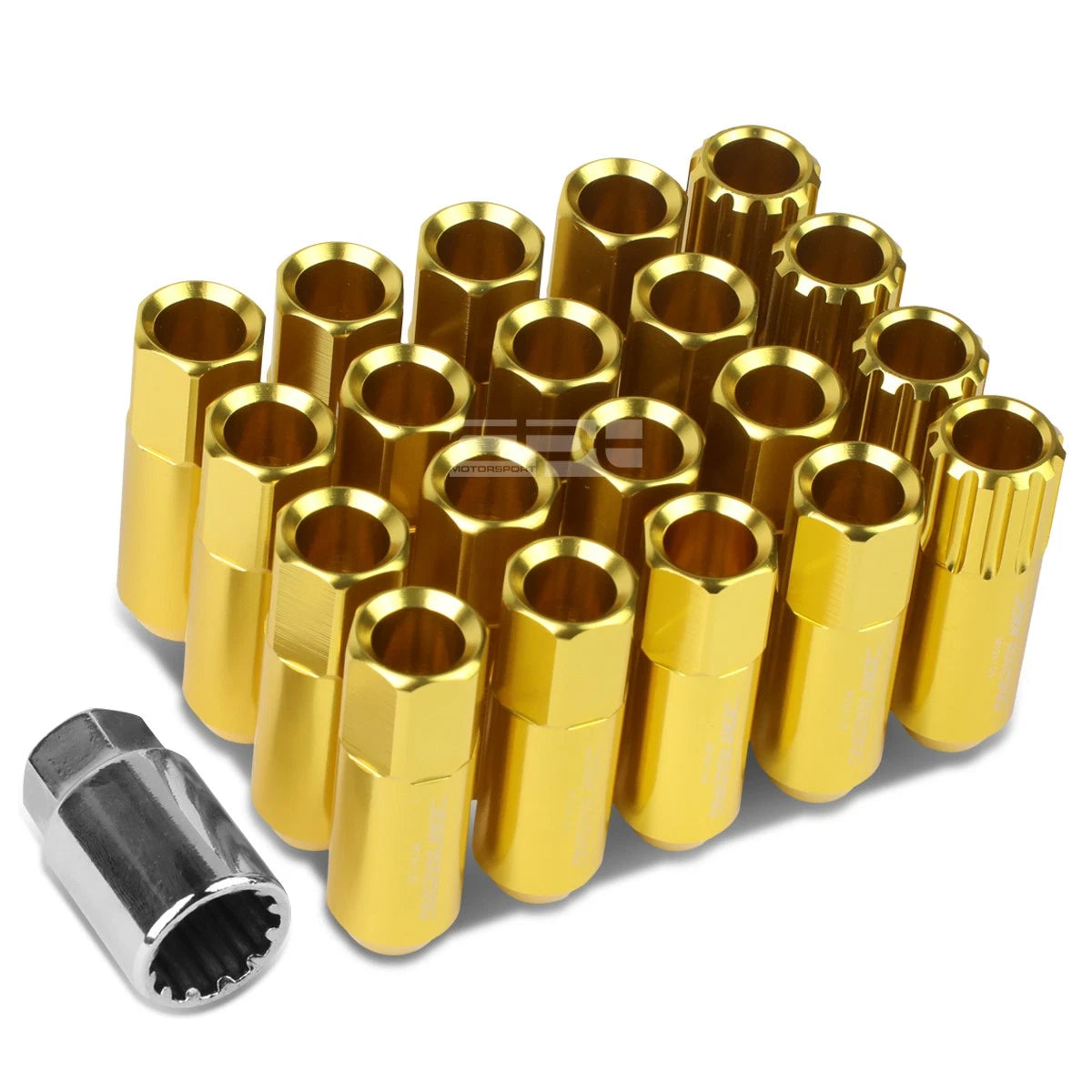 Set of 4 Open-End Aluminum Gold Lug Nuts + Adapter M12x1.25 for