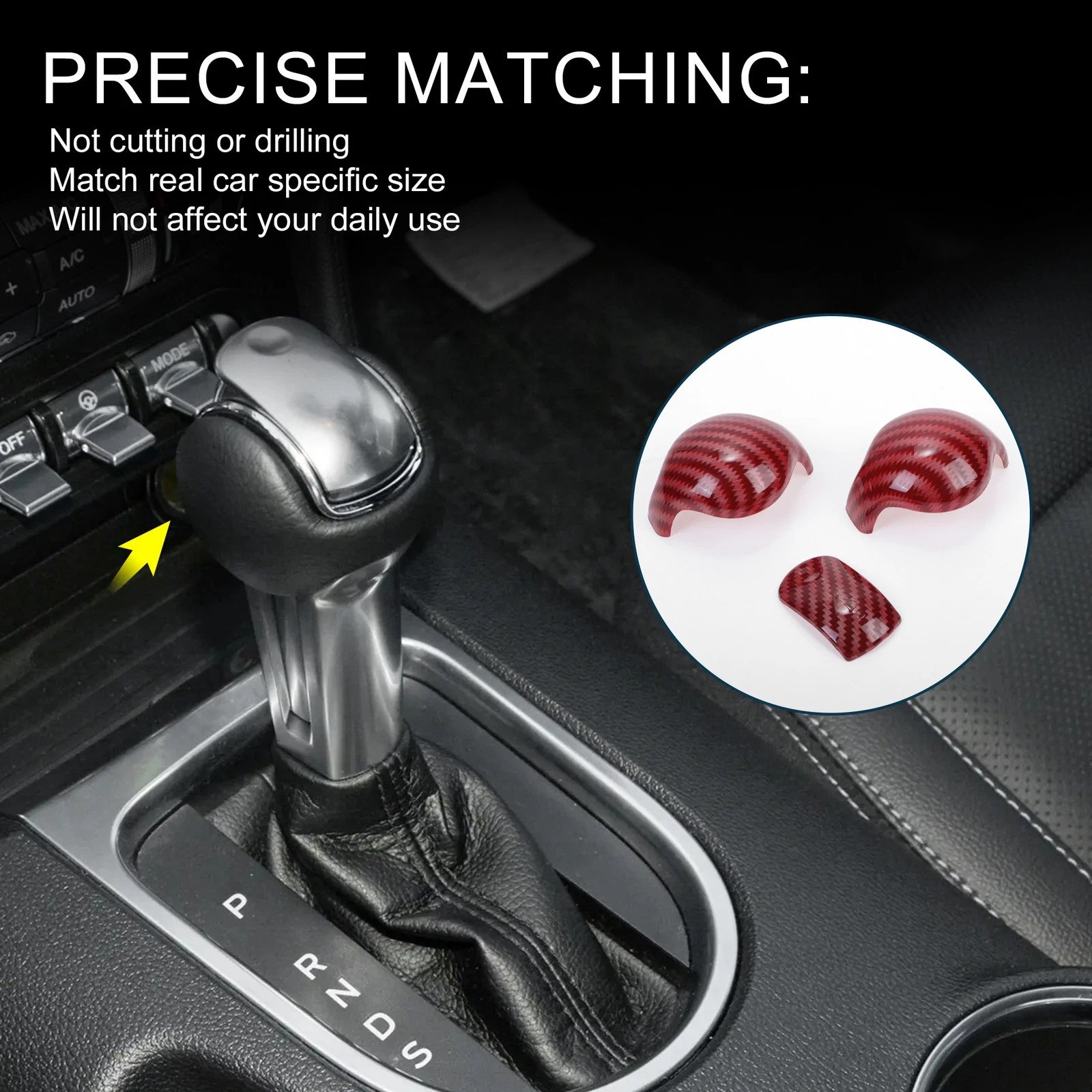 Carbon Fiber Red Gear Shift Knob Decorator Cover for Ford Mustang (2015–2023)