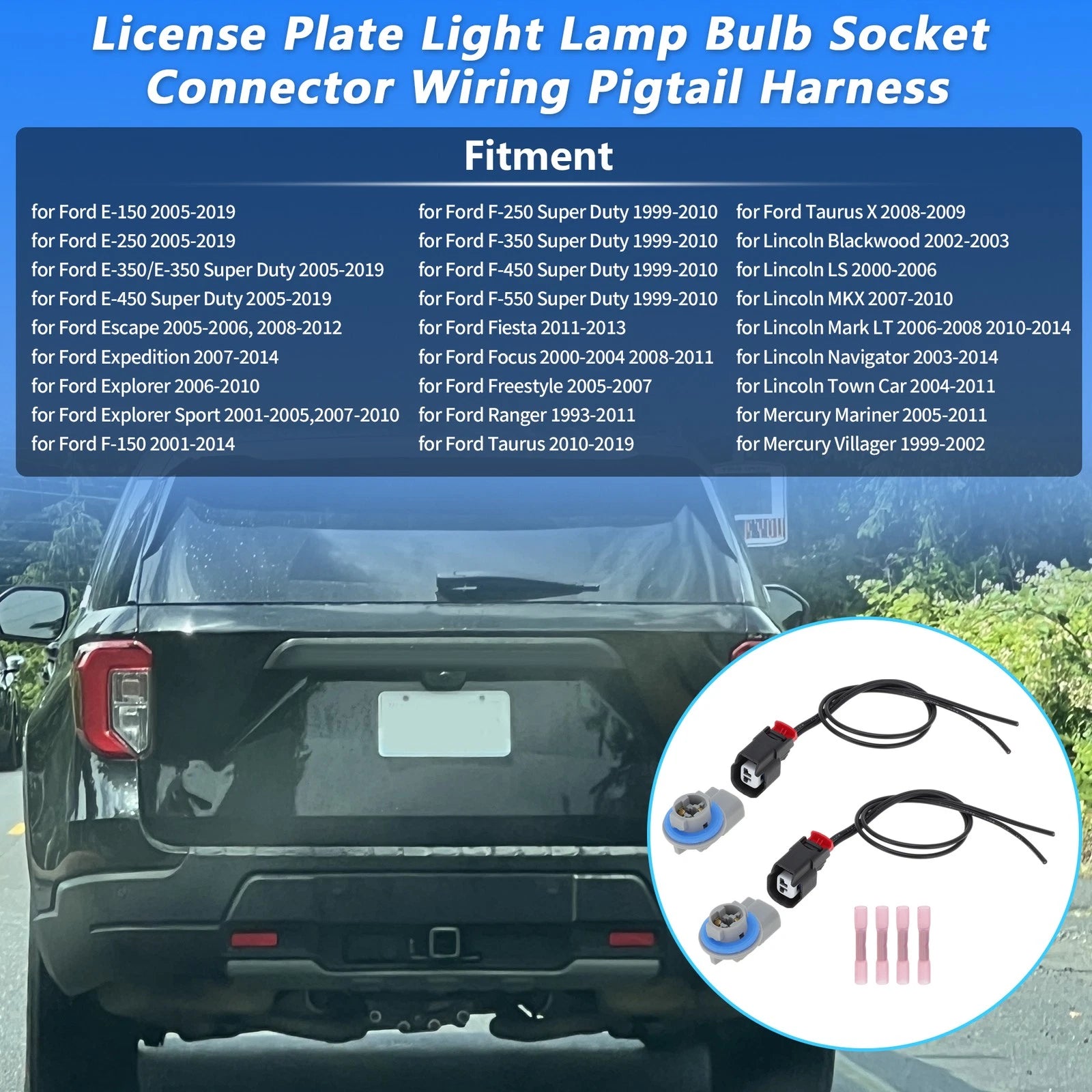 Set of 2 Rear License Plate Light Connector Socket Kits for Ford F-150 (2001–2014) F81Z13411AA