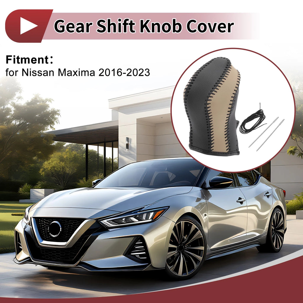1 Pc Gear Shift Knob Cover for Nissan Maxima (2016–2023) Beige Faux Leather