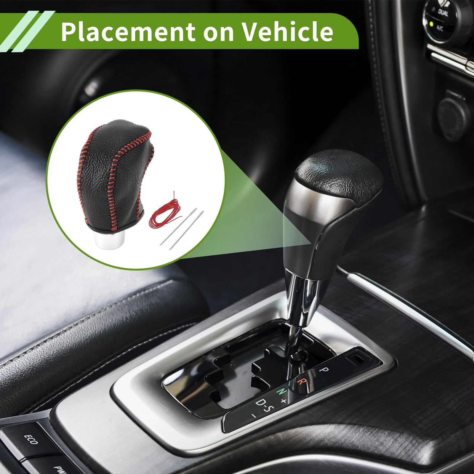 Set of 1 Gear Shift Knob Cover for Toyota Tacoma (2016–2022) Pebbled Black Red