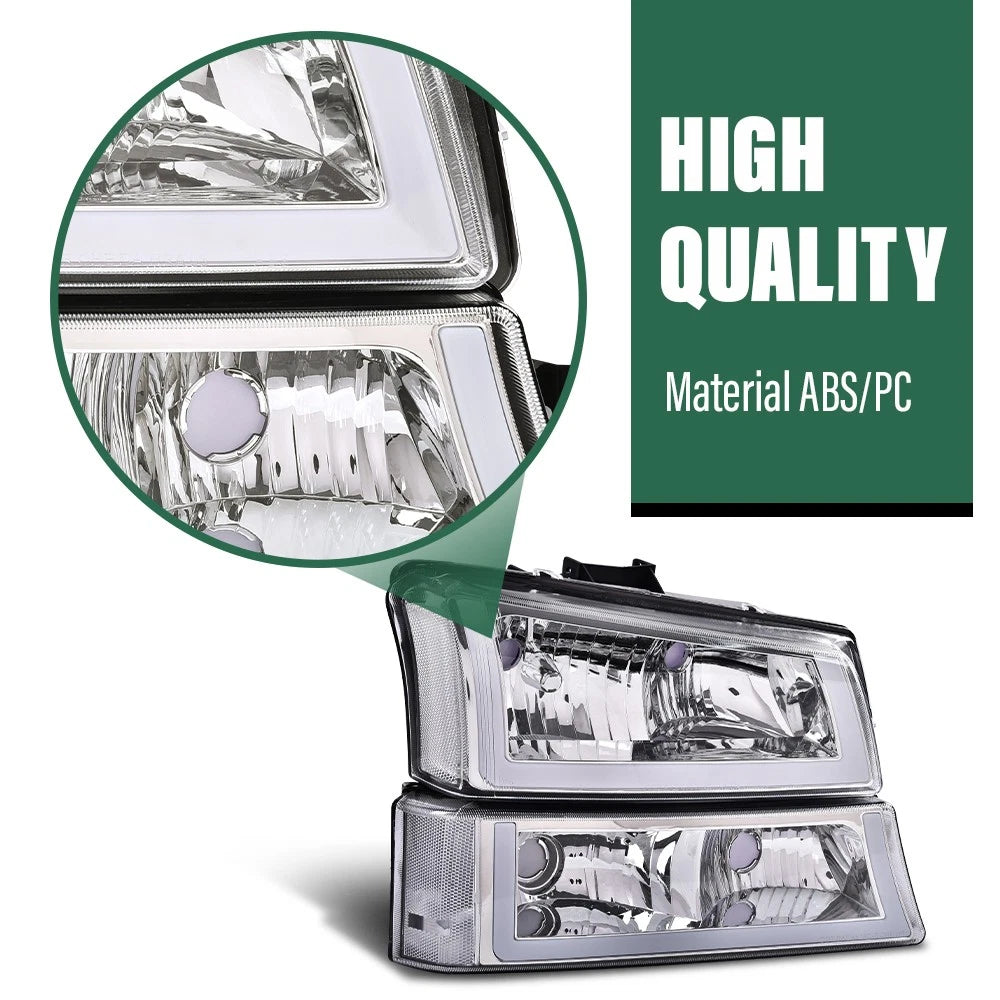 Clear Chrome Headlights with LED DRL for Chevy Silverado/Avalanche (2003–2006)