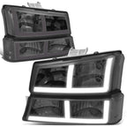 Pair of F-Pattern LED DRL Headlights for Silverado 1500 2500 3500 (2003–2007)
