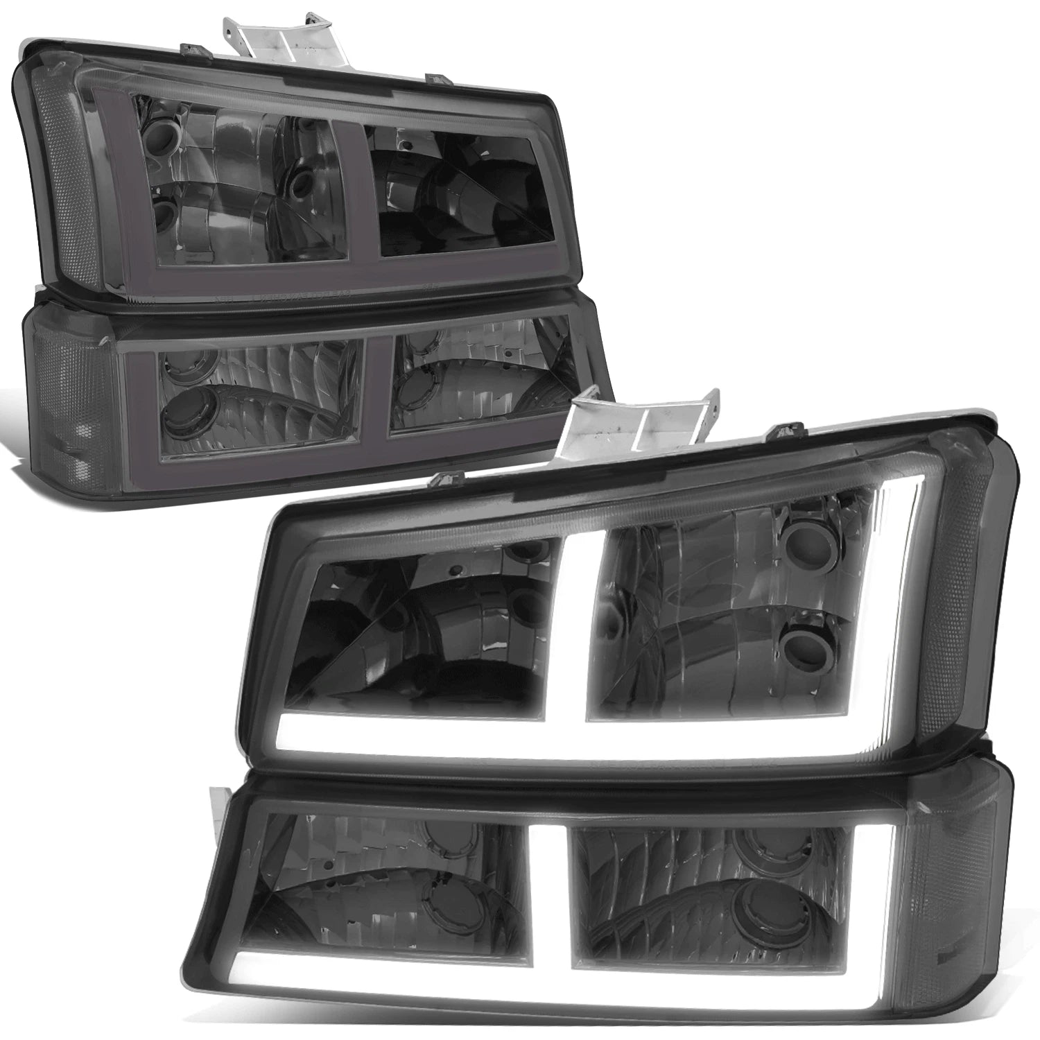 Pair of F-Pattern LED DRL Headlights for Silverado 1500 2500 3500 (2003–2007)