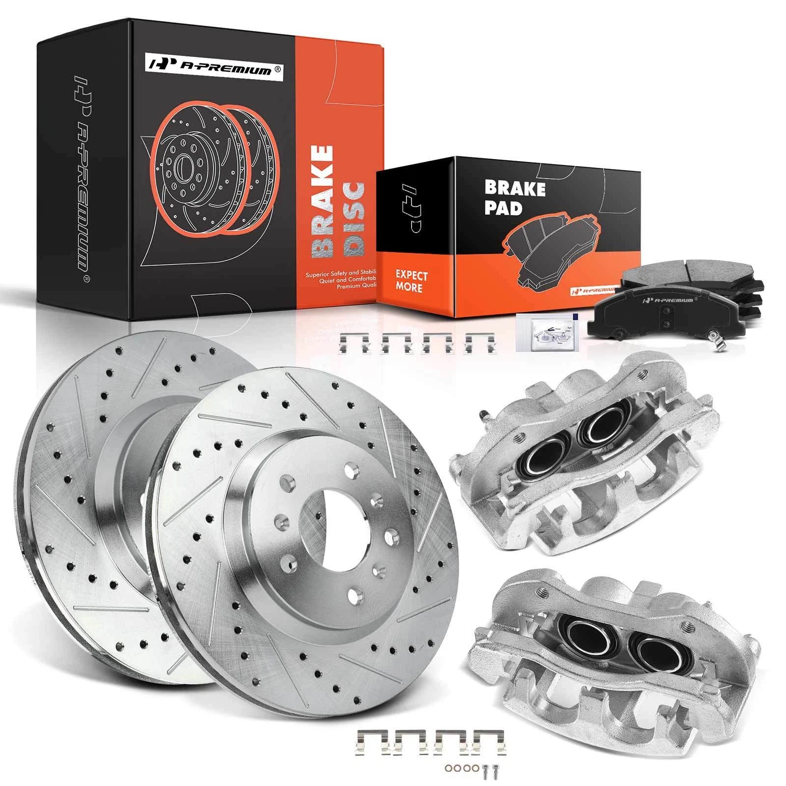 Set of 8 Front Drilled Brake Rotors, Pads & Calipers for Chevrolet Impala
