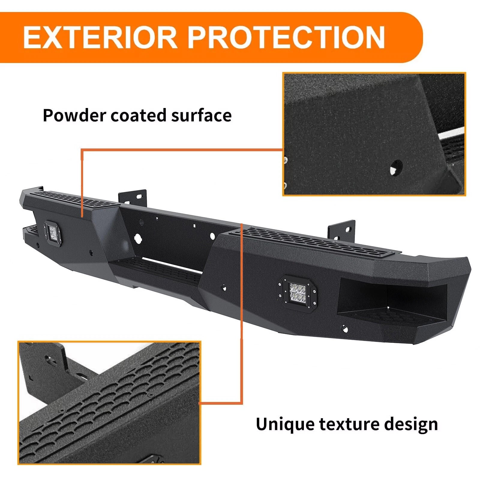 Rear Bumper for Ford Super Duty F250 F350 (1999–2016) Black w/ Sensor Holes
