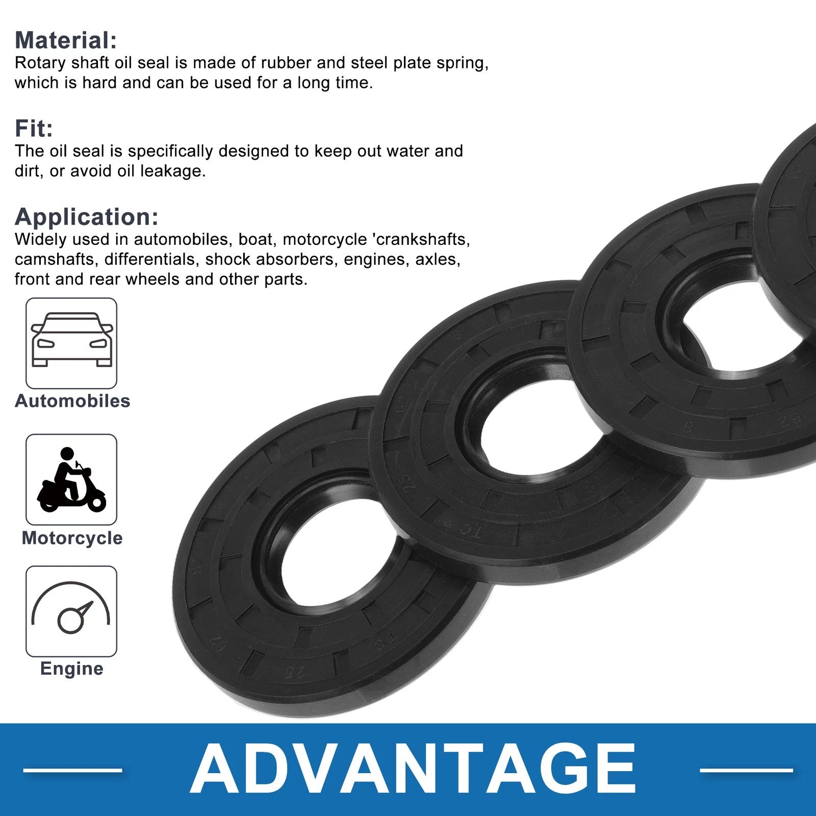 Set of 5 Oil Seal Ring 25x62x8mm Nitrile Rubber for Rotary Shaft 683867648105