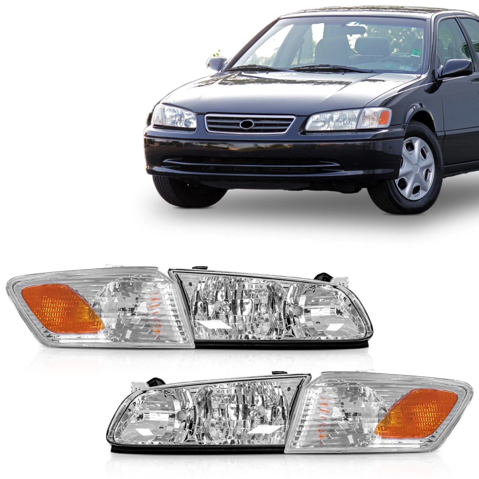 Set of 2 Chrome Headlight Assemblies for Toyota Camry (2000–2001)