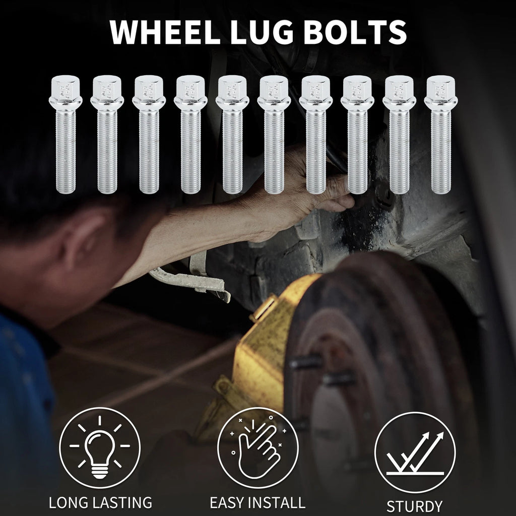 10 Pcs M14x1.5mm Ball Seat Wheel Lug Bolt 60mm Shank for Volkswagen Audi 