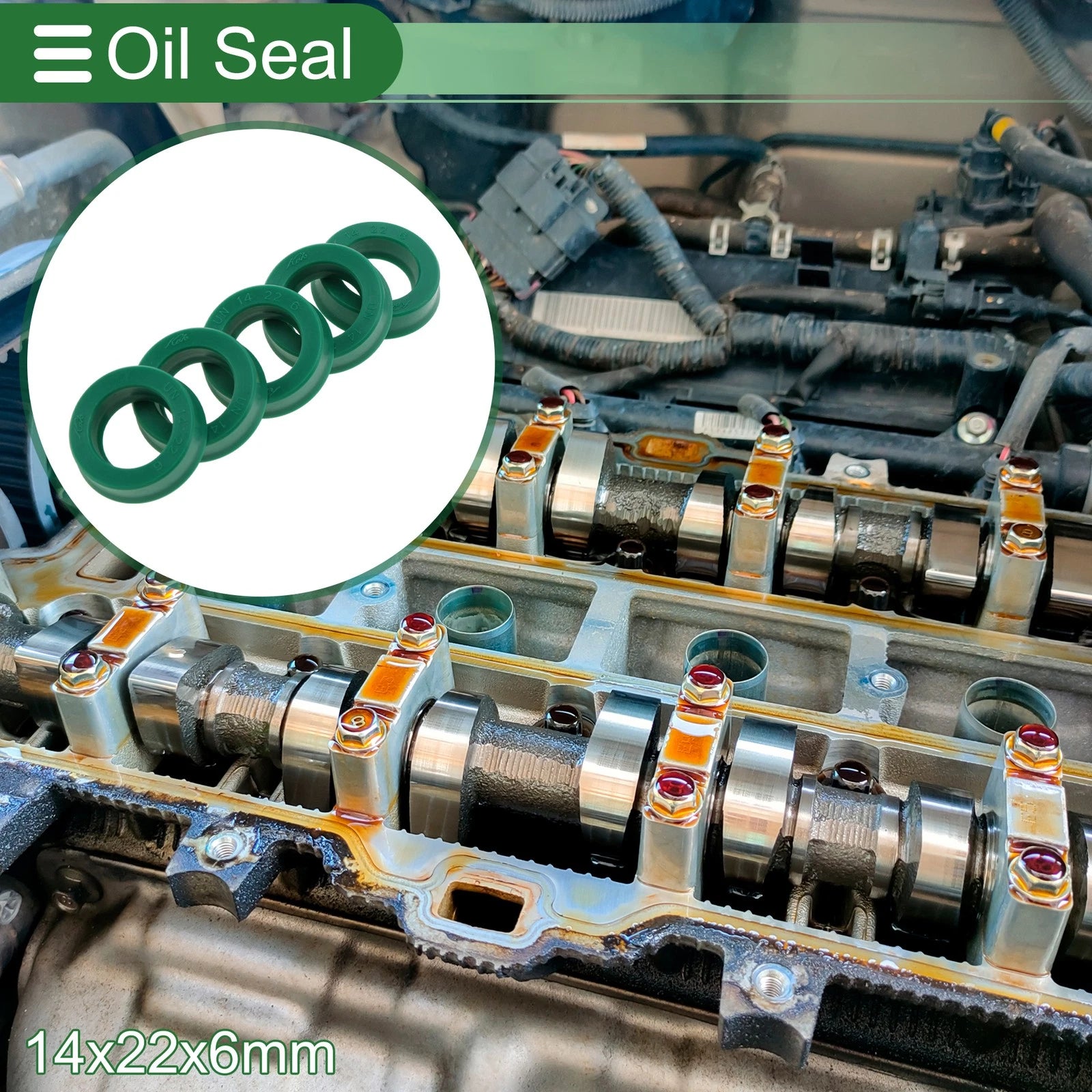 Set of 5 Oil Seal Rotary Shaft Seal 14x22x6mm High Pressure Green