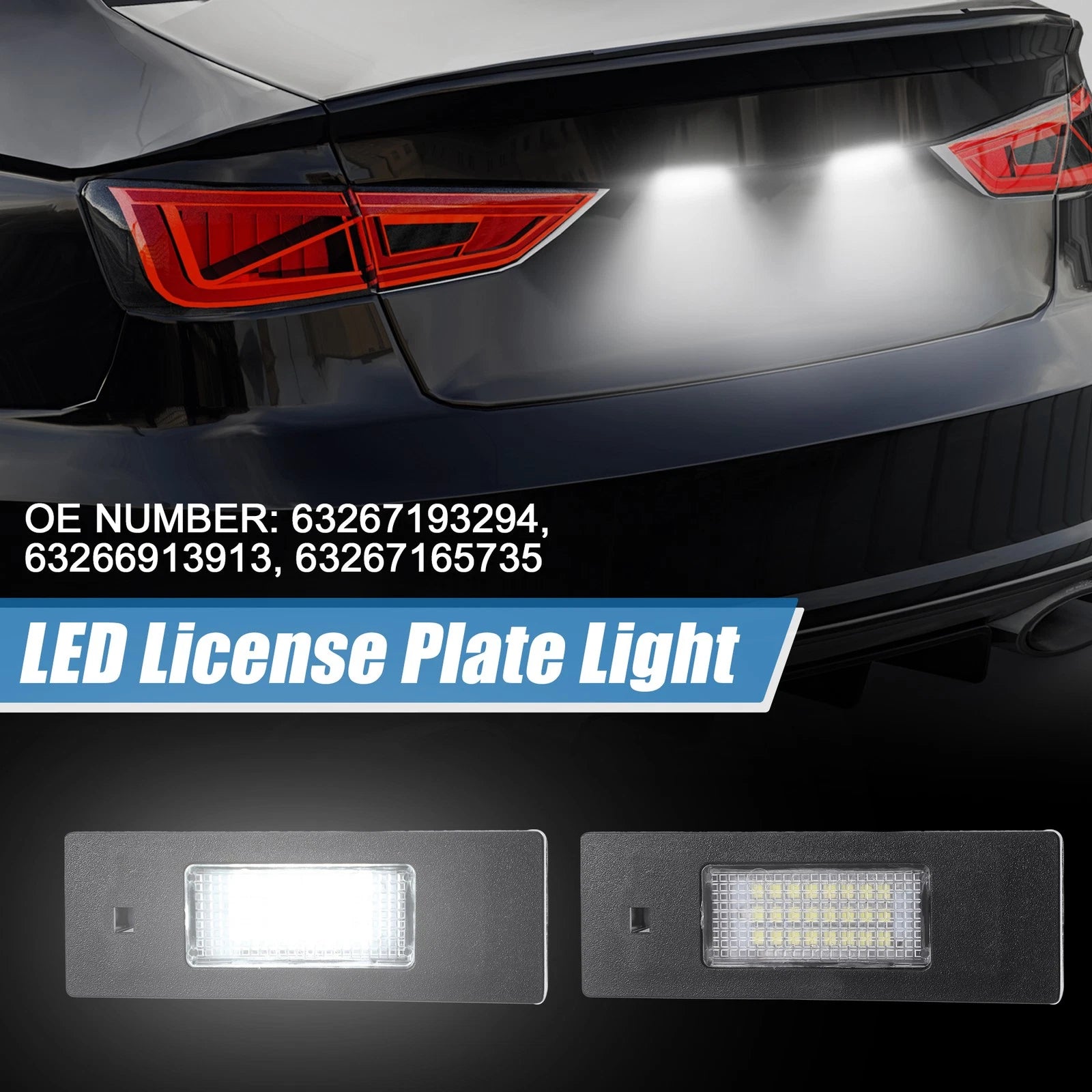 1 Pair White LED License Plate Light Assembly 63267193294 2835SMD for BMW 
